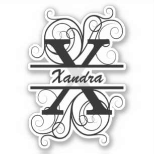 Pegatina Monograma con remolinos ; espacio para tu nombre