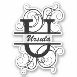 Pegatina Monograma con remolinos ; espacio para tu nombre