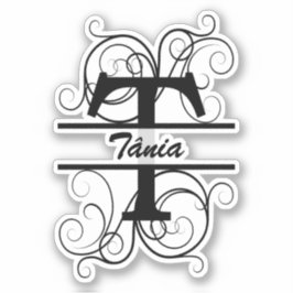 Pegatina Monograma con remolinos ; espacio para tu nombre