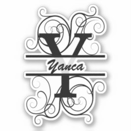 Pegatina Monograma con remolinos ; espacio para tu nombre