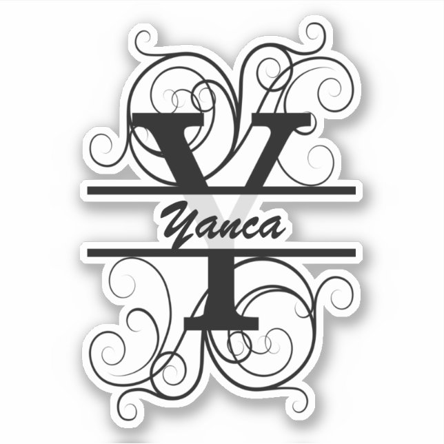 Pegatina Monograma con remolinos ; espacio para tu nombre (Anverso)