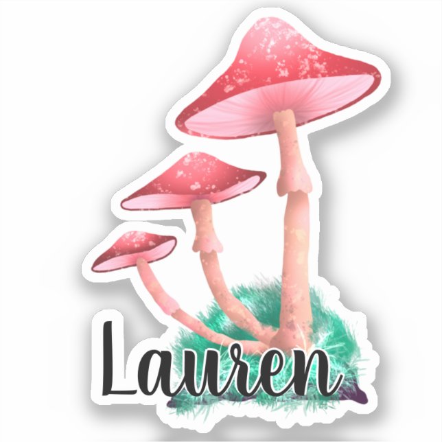 Pegatina Monograma Cute Artsy Trendy Mushroom - Añadir nomb (Anverso)