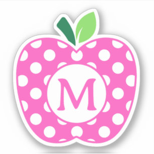 Pegatina Monograma de Apple de Punto de Polka Rosa y Verde