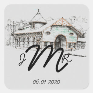 Pegatina Monograma de Barn Sketch Country