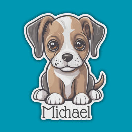 Pegatina Monograma de cachorro de ojos anchos impermeable