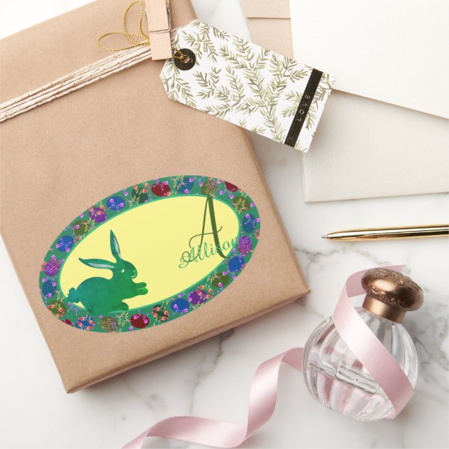 Pegatina Monograma de Conejo de Pascua y Huevos Ro (Regalar)