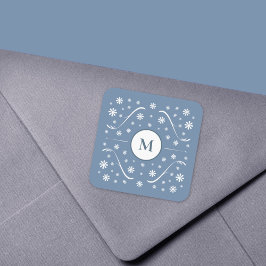 Pegatina monograma de energía de flor azul turbio