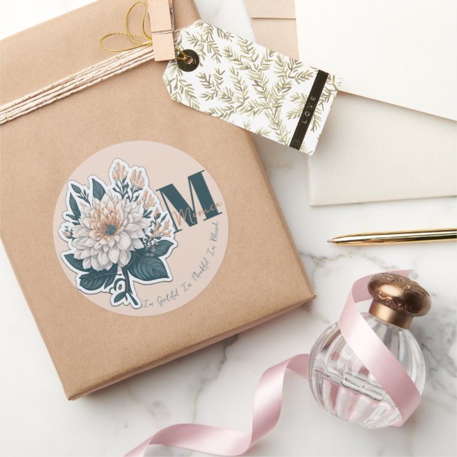 Pegatina monograma de flor color pastel (Regalar)