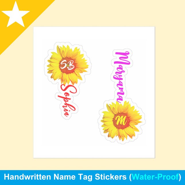 Pegatina (Monograma de girasol elegante) Nombre personaliza (chic monogram sunflower name stickers)