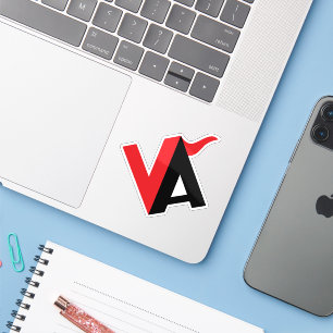 Pegatina Monograma de letra VA minimalista clásico rojo y n