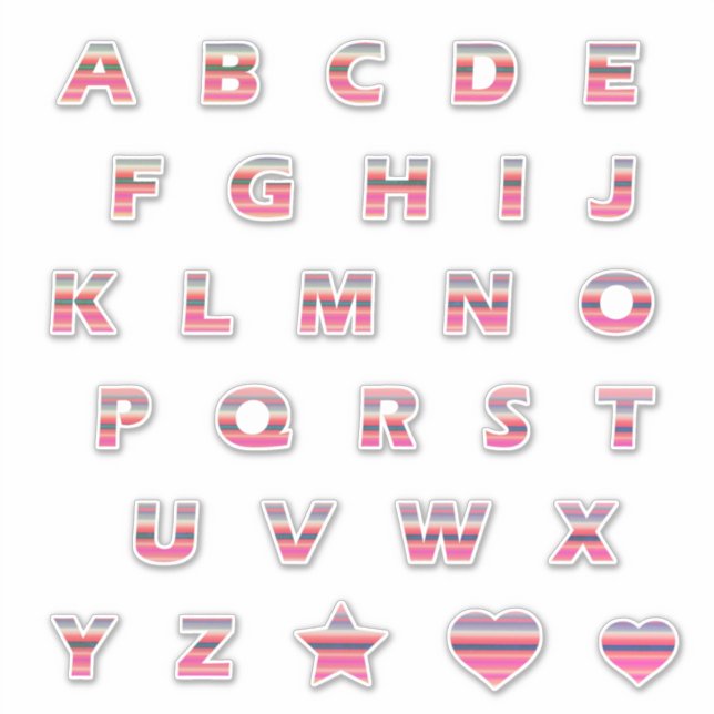 Pegatina Monograma de letras de sol arcoiris rosadas retro (Anverso)