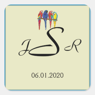 Pegatina Monograma de loros tropicales