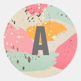 Pegatina Monograma de pincel rosado de neón modern