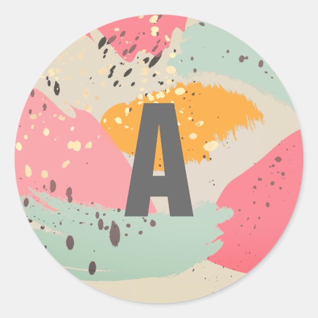 Pegatina Monograma de pincel rosado de neón modern (Anverso)