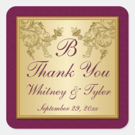 Pegatina Monograma de vino de ciruela y Damasco fl