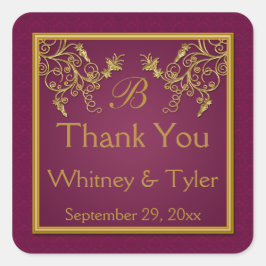 Pegatina Monograma de vino de ciruela y Damasco fl