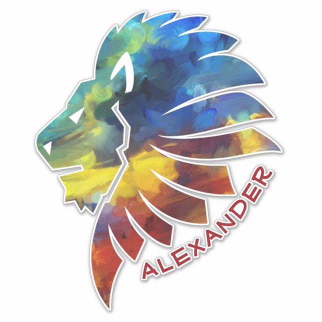 Pegatina Monograma del nombre de la acuarela del león de la (Anverso)