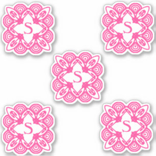 Pegatina Monograma Elegante Blanco Rosa 4Sarah