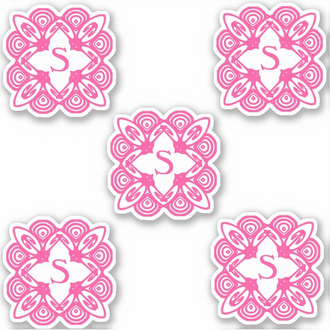 Pegatina Monograma Elegante Blanco Rosa 4Sarah (Anverso)