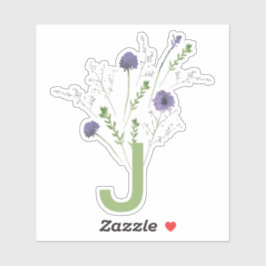 Pegatina Monograma Elegante Patrón Floral Verde Púrpura