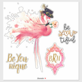 Pegatina Monograma Flamingo "Be You tiful" Steampunk Vintag