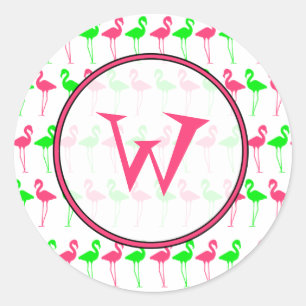 Pegatina Monograma Flamingo - Patrón rosa y verde
