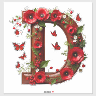 Pegatina 🌺 Monograma Floral D Regalos de Nombre Personaliz