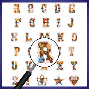 Pegatina Monograma floral del tema occidental Cartas alfa