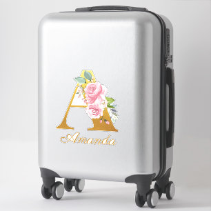 Pegatina Monograma floral Letra inicial A Nombre personaliz