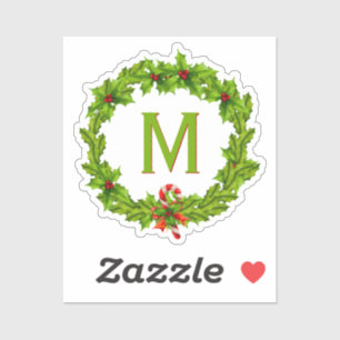 Pegatina Monograma Holly Berry Wreath Cutout Single