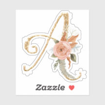 Monograma Inicial A Purpurina Oro Peony Rosa Flora