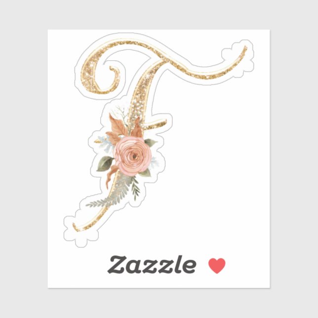 Pegatina Monograma inicial Purpurina de oro Peony Rosa Flor (Hoja)