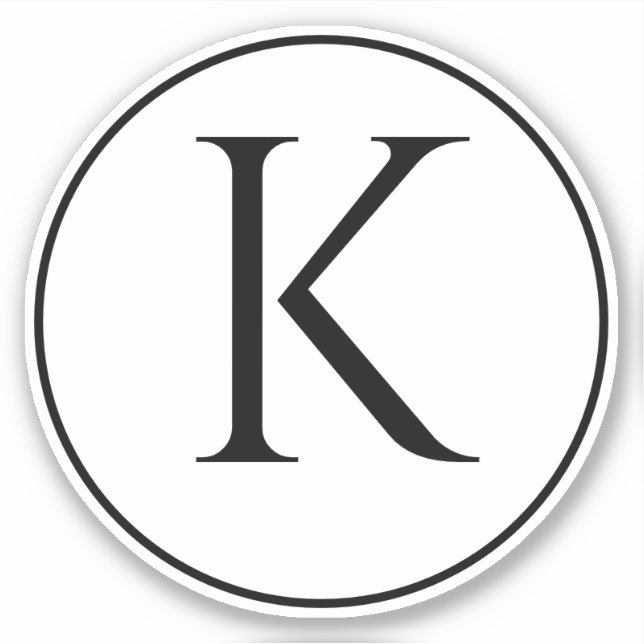 Pegatina Monograma Iniciales Nombre Blanco Negro Simple Mín (Anverso)