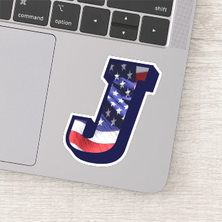 Pegatina Monograma J Bandera Americana Letra J Inicial USA