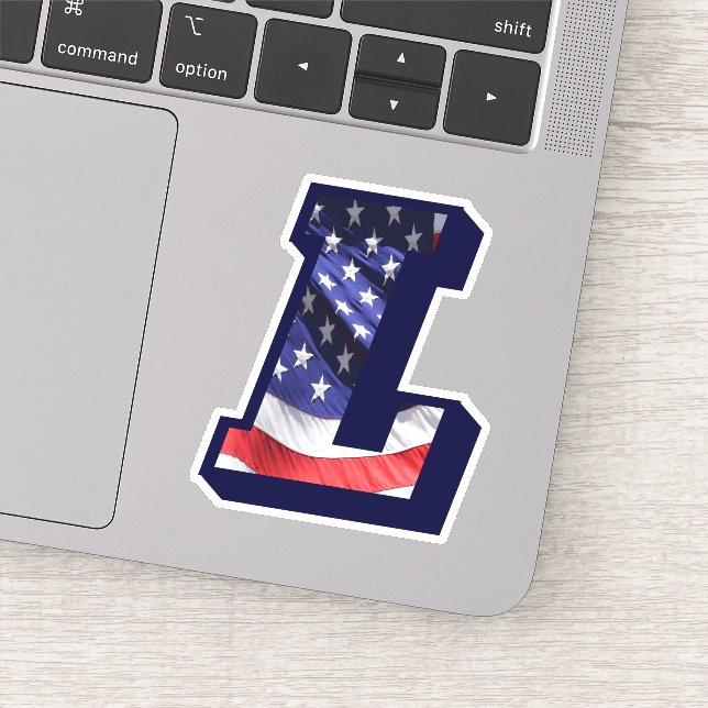 Pegatina Monograma L Bandera Americana Letra L Inicial USA (Detalle)