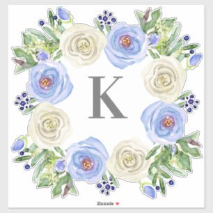 Pegatina Monograma M Boda Azul n Floral rosa blanca