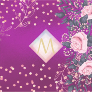Pegatina Monograma Magenta Rosegold Purpurina metálico rosa