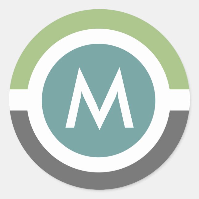 Pegatina monograma moderno - gris/verde (Anverso)