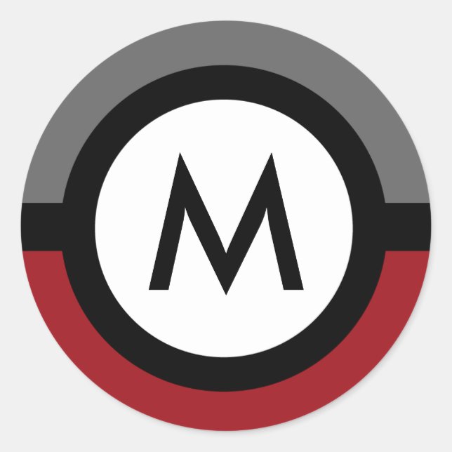 Pegatina monograma moderno - negro/rojo/gris (Anverso)