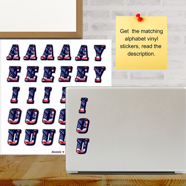 Pegatina Monograma muestra las iniciales de las letras de l (Monogram Vowels American Flag USA Letters Initials Stickers)