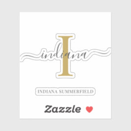 Pegatina Monograma Nombre inicial Gray Gold Script Personal