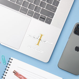 Pegatina Monograma Nombre inicial Gray Gold Script Personal