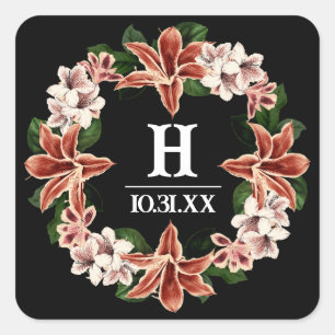 Pegatina monograma oscuro y moro negro botánico