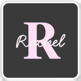Pegatina Monograma personalizable lindo | Rosa claro y negr
