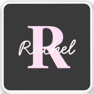Pegatina Monograma personalizable lindo Rosa claro y negr