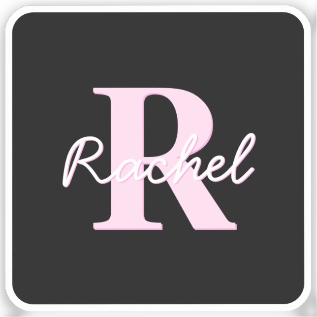 Pegatina Monograma personalizable lindo | Rosa claro y negr (Anverso)