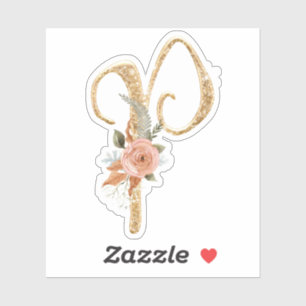 Pegatina Monograma Primer Purpurina P Gold Peony Rosa Flora