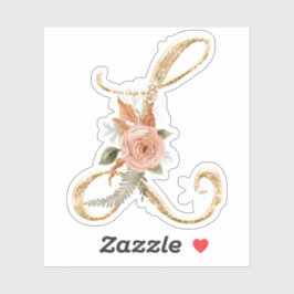 Pegatina Monograma Purpurina inicial L Gold Peony Rosa Flor