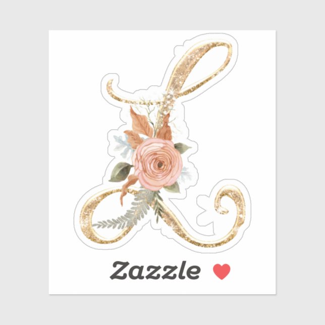 Pegatina Monograma Purpurina inicial L Gold Peony Rosa Flor (Hoja)