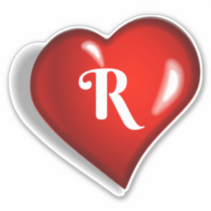 Pegatina Monograma R, escritura blanca sobre el corazón ro